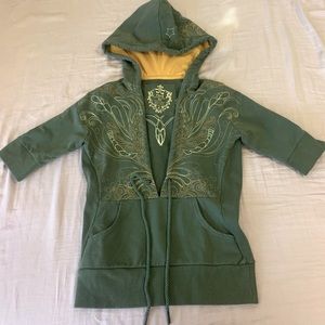 Red by Marc Ecko Olive Green Hoodie Sweatshirt 3/4 Sleeve